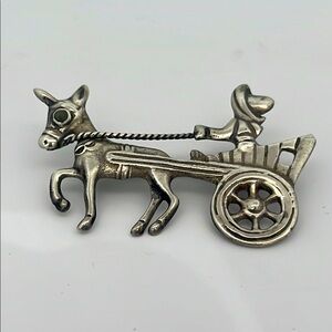 Vintage Sterling Silver Donkey Cart Brooch
